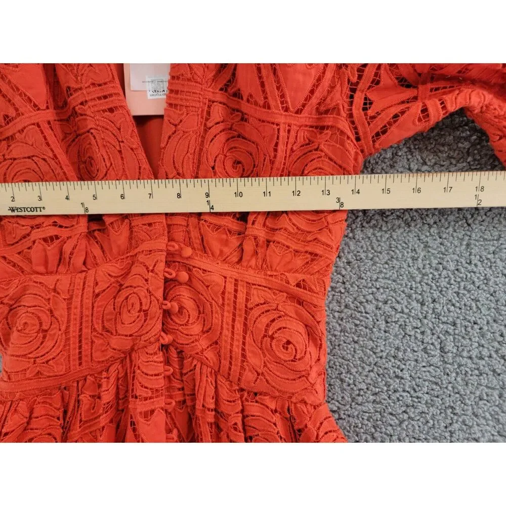 Cult Gaia Willow Embroidered MIDI Dress Women's XS Tangerine Button Closure - Picture 6 of 15